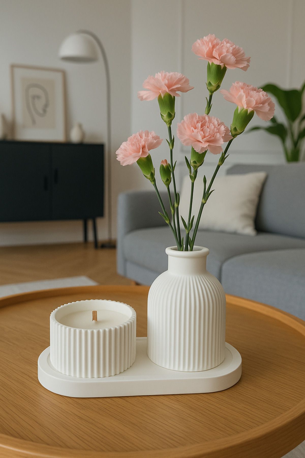 Arteliss İskandinav Bohem Tarzı Premium Gardenya Kokulu Ahşap Fitilli Mum Ve Vazo Seti