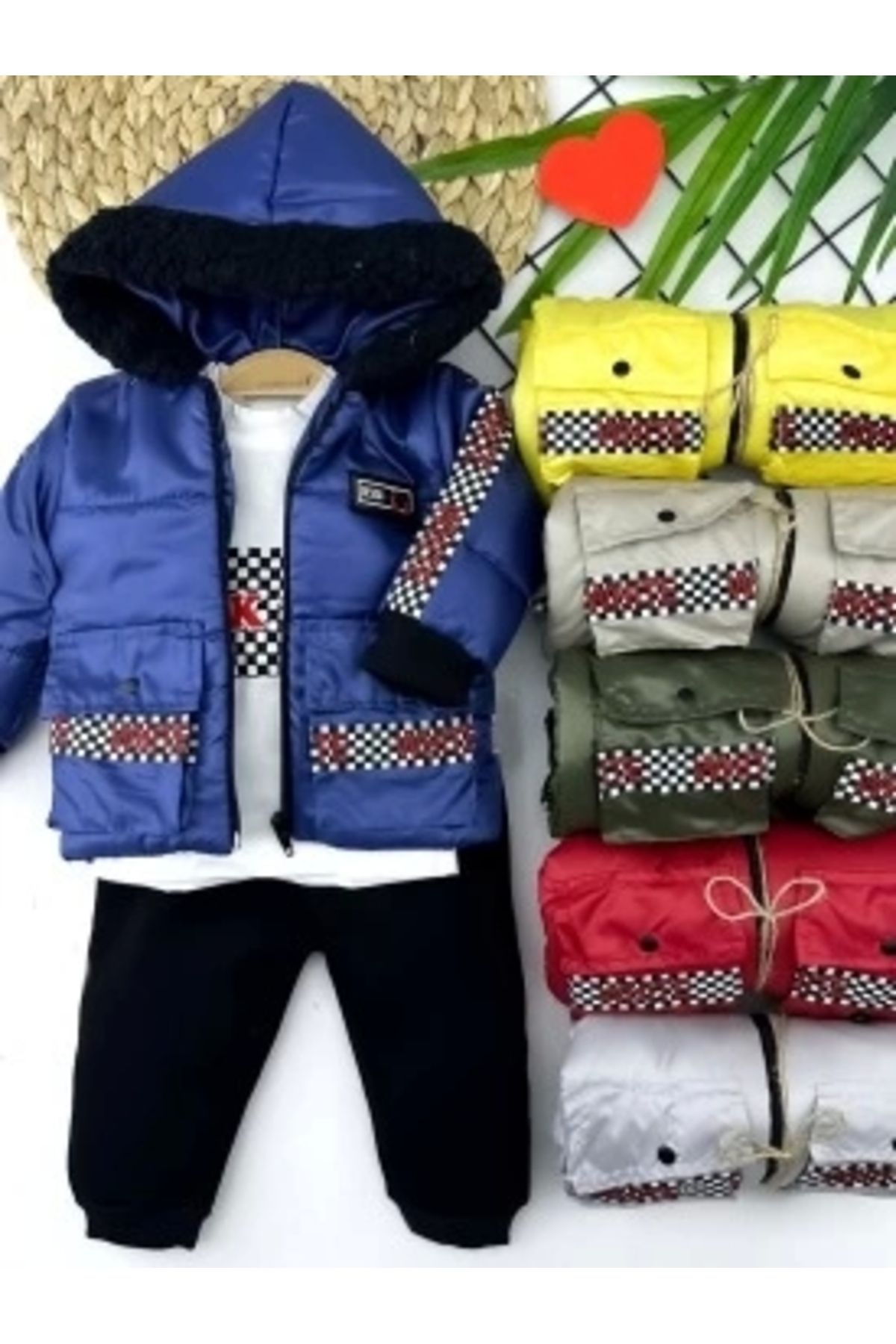 Diji Baby 9-12-18-24 Ay Kapşonlu Fermuarlı Mont Pantolon Uzun Kollu Sweatli 3lü Kız Erkek Bebek Takımı