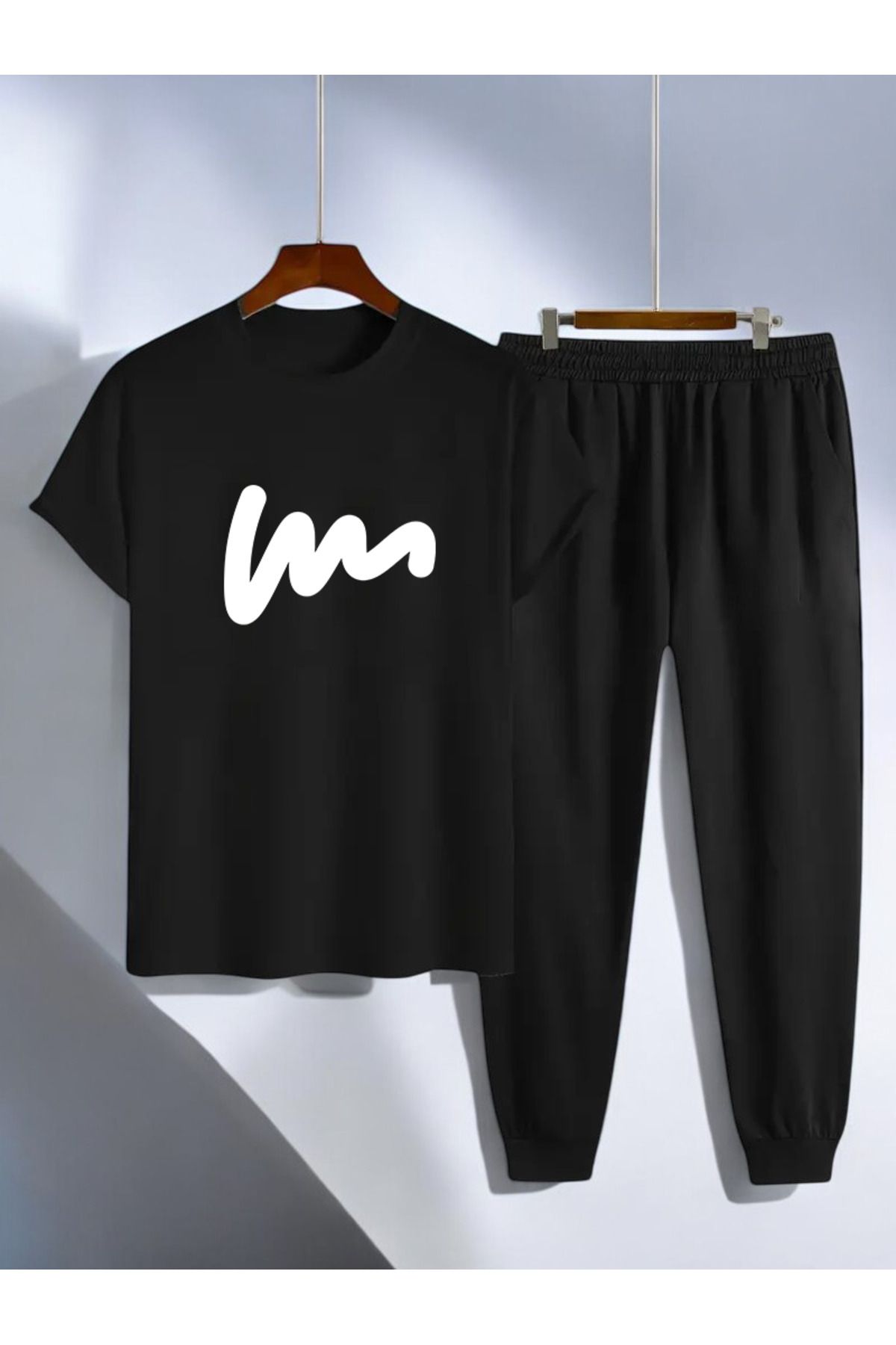 uyguntarz Unisex W Yazı Tasarım Basklı Tshirt Eşofman Takımı