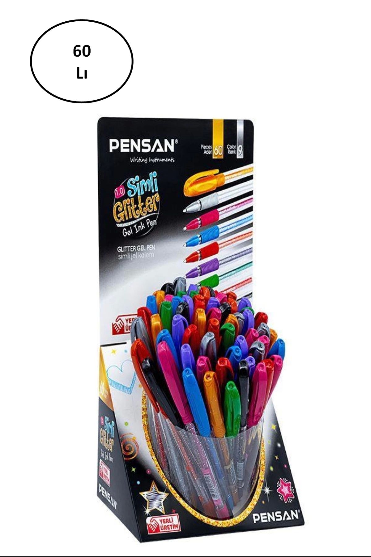 PRATİKOBA Pensan Glitter Simli Tükenmez Kalem Jel 1.0 Mm Karışık (60 Lı Paket)