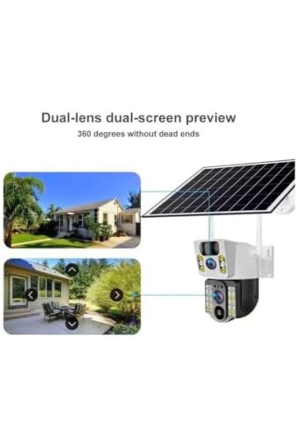 Generic-Calus Solar-Powered Security Camera, Dual-Lens PTZ with 360° Coverage, Solar Panel Mount, Wireless 5