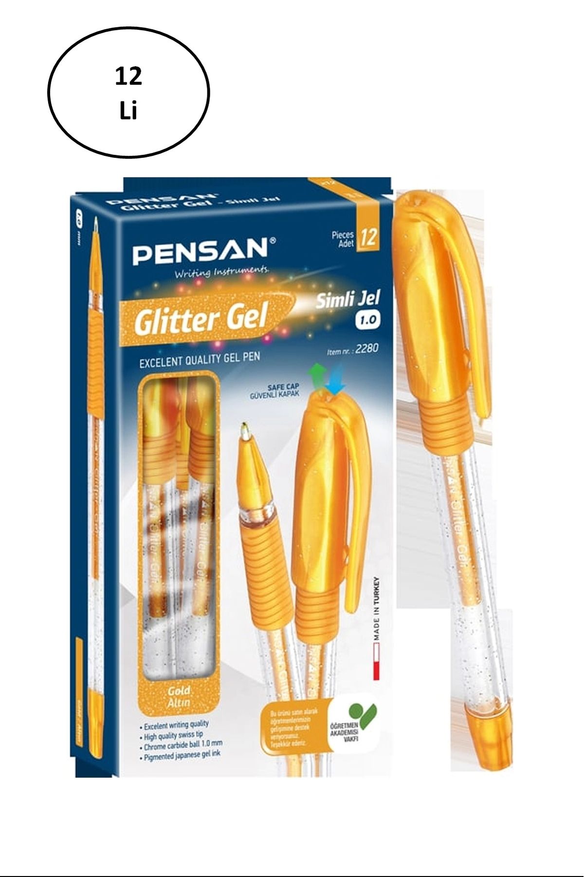 PRATİKOBA Pensan Glitter Simli Jel Kalem 1 Mm Altın 12'li