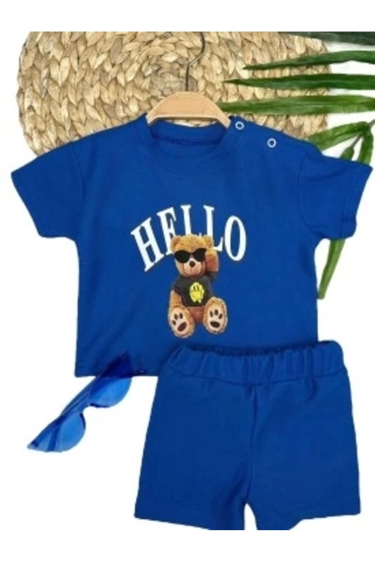 Diji Baby 9-12-18-24 Ay Hello Gözlüklü Ayıcık Baskılı Şortlu Kısa Kollu Tişört 2li Erkek Bebek Takımı