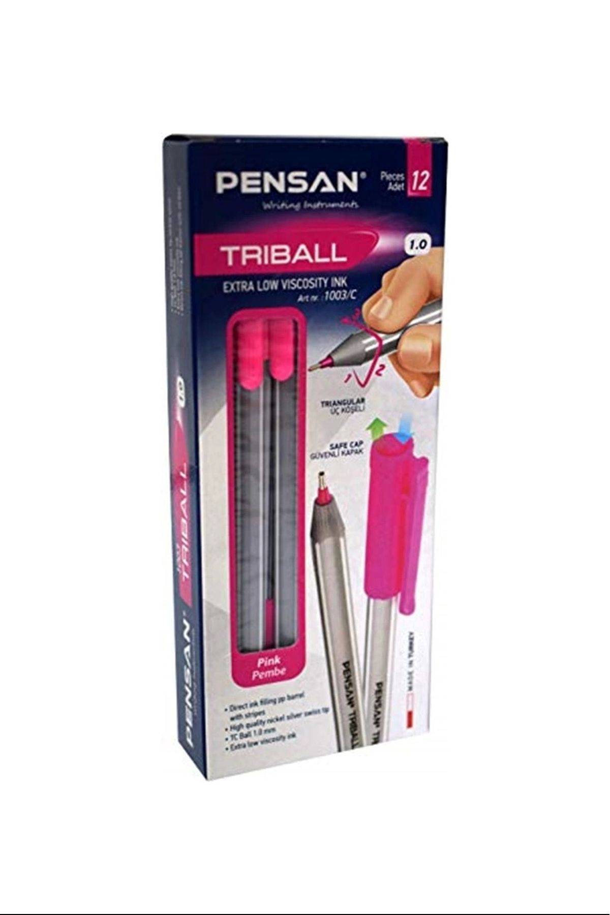 PRATİKOBA Pensan Trıball Tükenmez Kalem Pembe 12.li 1 mm