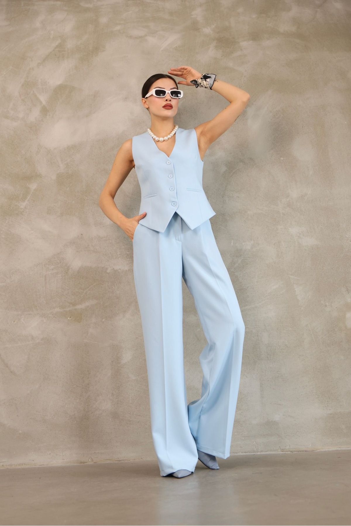 Ekim Store Crop Blazer Yelekli Pantolonlu Takım
