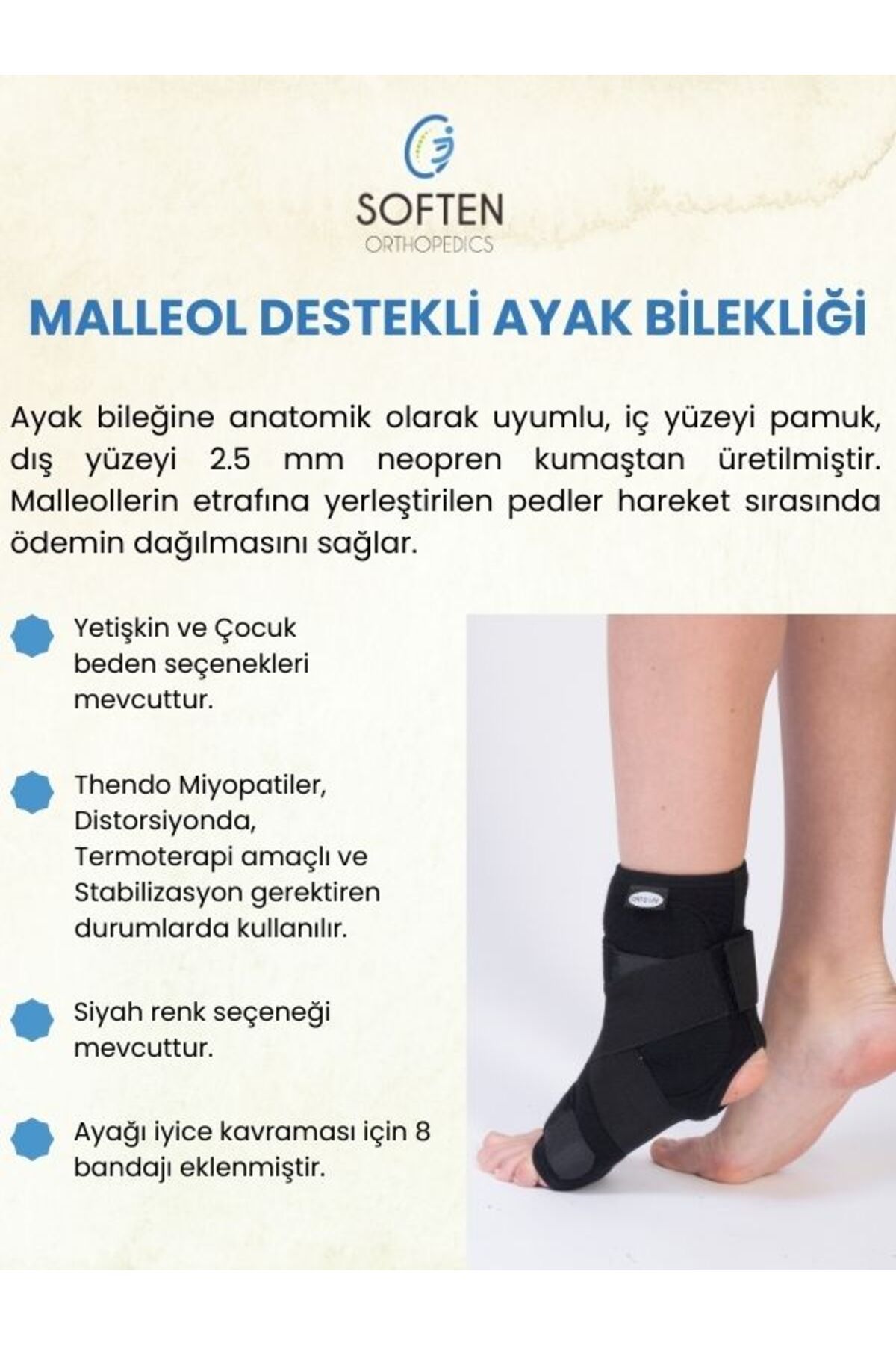 SOFTEN ORTHOPEDICS Malleol Destekli Ayak Bilekliği - Standart