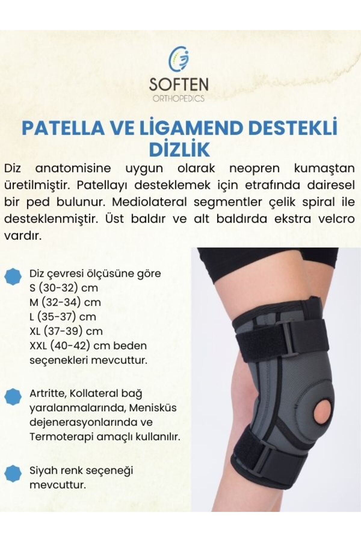 SOFTEN ORTHOPEDICS PATELLA VE LİGAMEND DESTEKLİ DİZLİK - LARGE