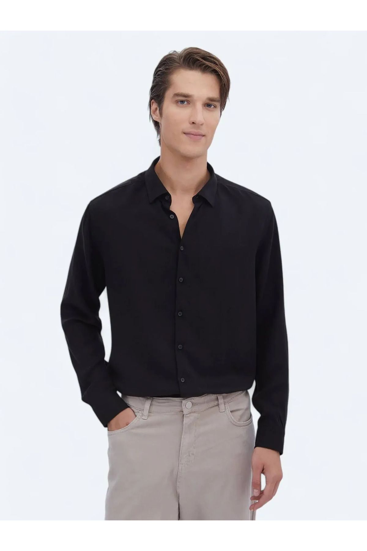 Kip Siyah Fitilli Regular Fit Dokuma Casual Gömlek