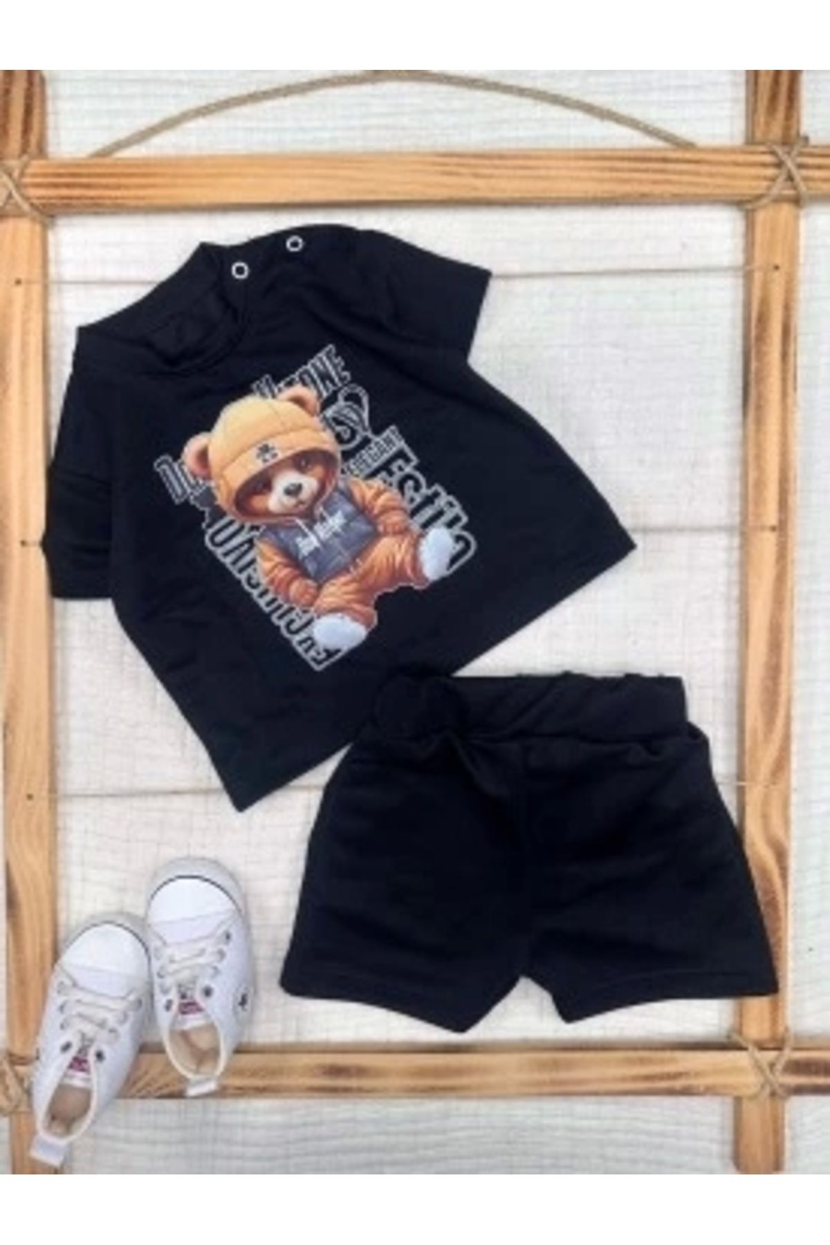 Diji Baby 9-12-18-24 Ay Dansçı Ayıcık Baskılı Şortlu Kısa Kollu Tişört 2li Erkek Bebek Takımı