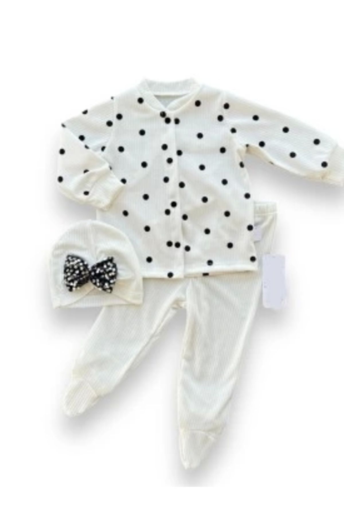 Diji Baby 3-6-9-12 Ay Puantiyeli Şapkalı Çıtçıt Kapamalı Patikli 3lü Kız Bebek Takımı