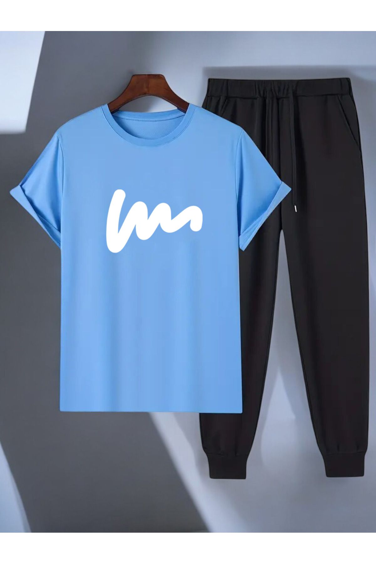 uyguntarz Unisex W Yazı Tasarım Basklı Tshirt Eşofman Takımı