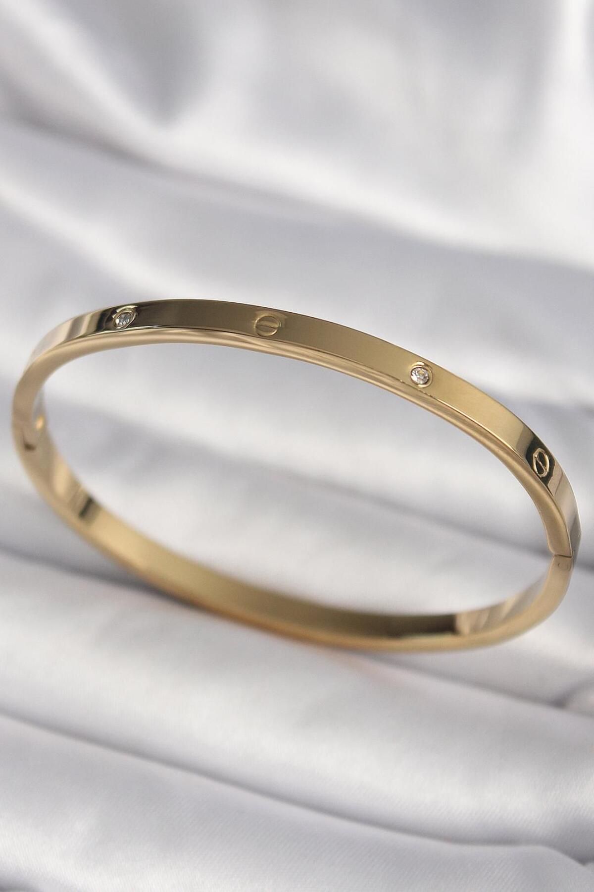 PARLACCESSORY Çelik Gold Renk Zirkon Taşlı Model Bilezik