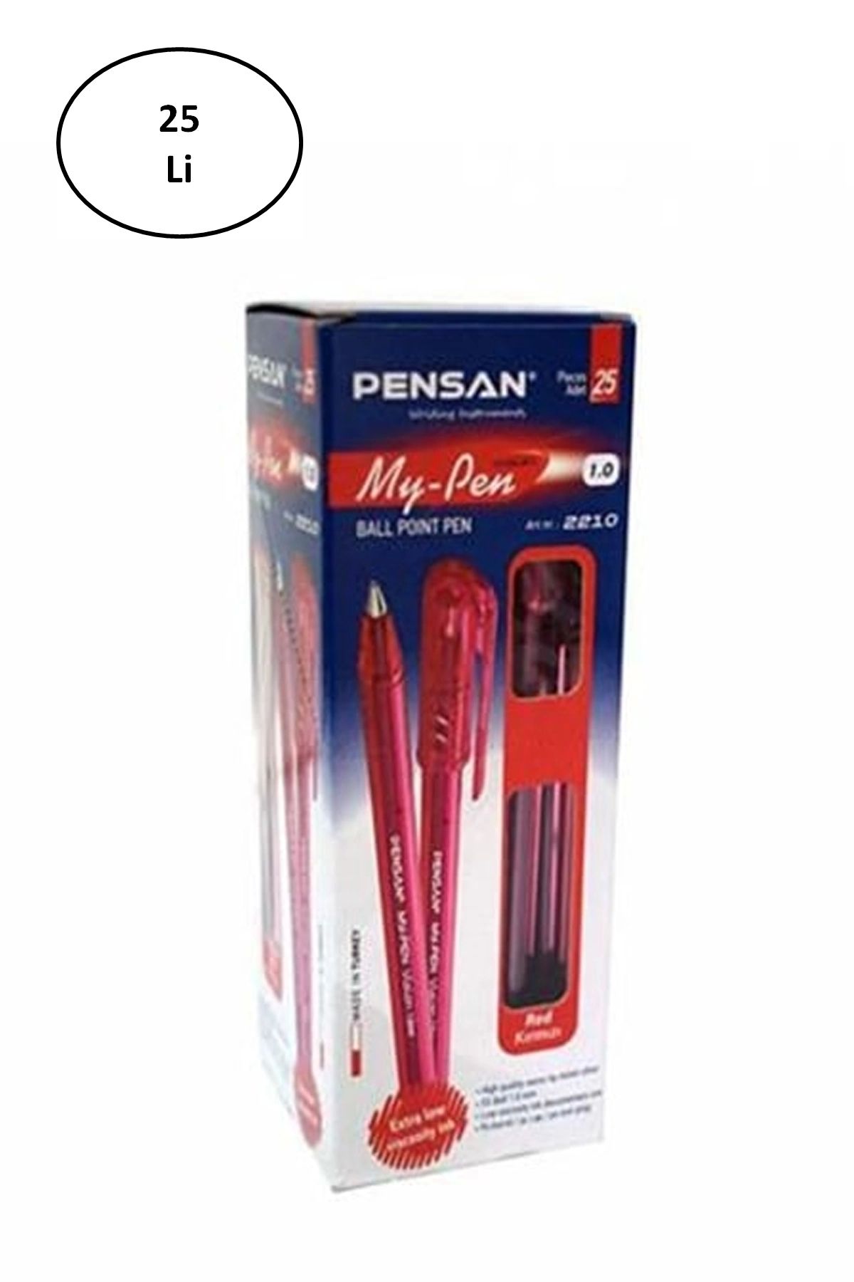 PRATİKOBA Pensan PE02210TKKI My-Pen Tükenmez Kalem, Kırmızı, 25'li