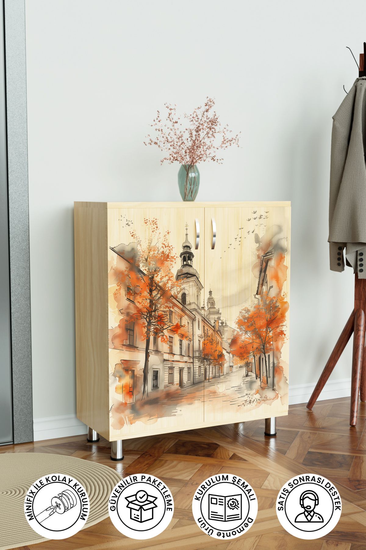 Hediyeler Kapında Charming Autumn 4 Raflı Ayakkabılık Antre Hol Çok Amaçlı Ayakkabı Dolabı