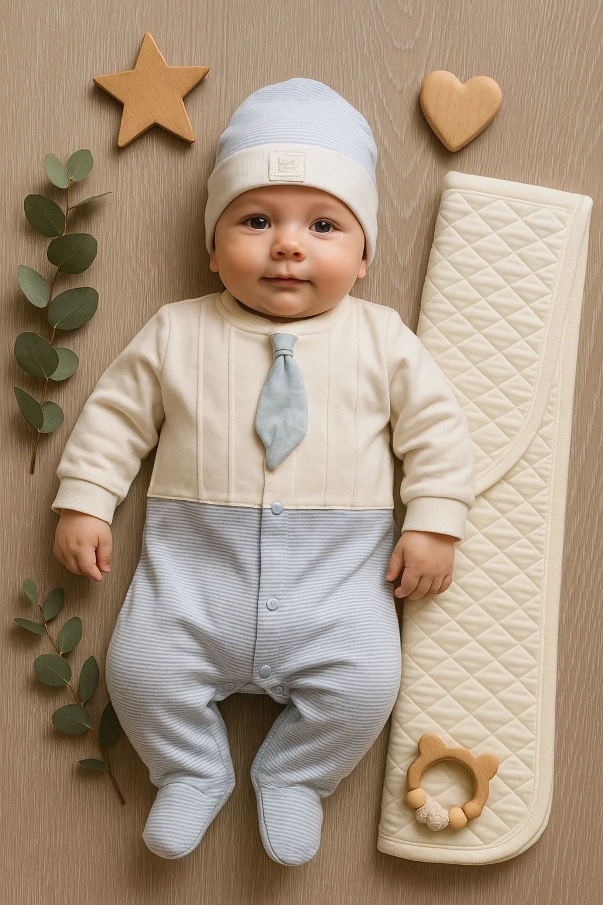 SümY Battaniyeli Tulumlu Erkek Bebek Set %100 Pamuk