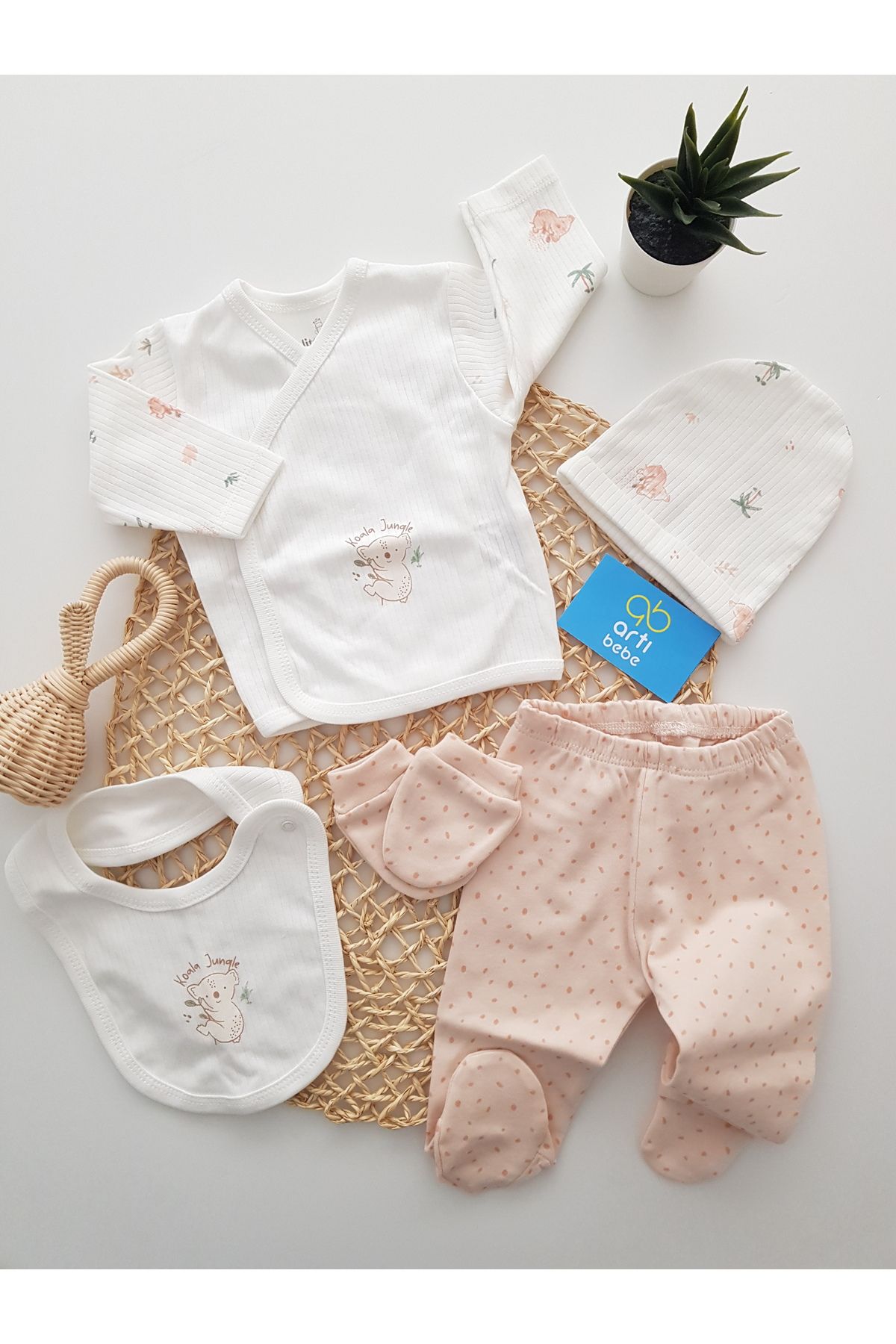 artıbebe 5’li Koala Desenli Unisex Bebek Hastane Çıkışı Seti | %100 Pamuk Yeni Doğan Kıyafet Takımı