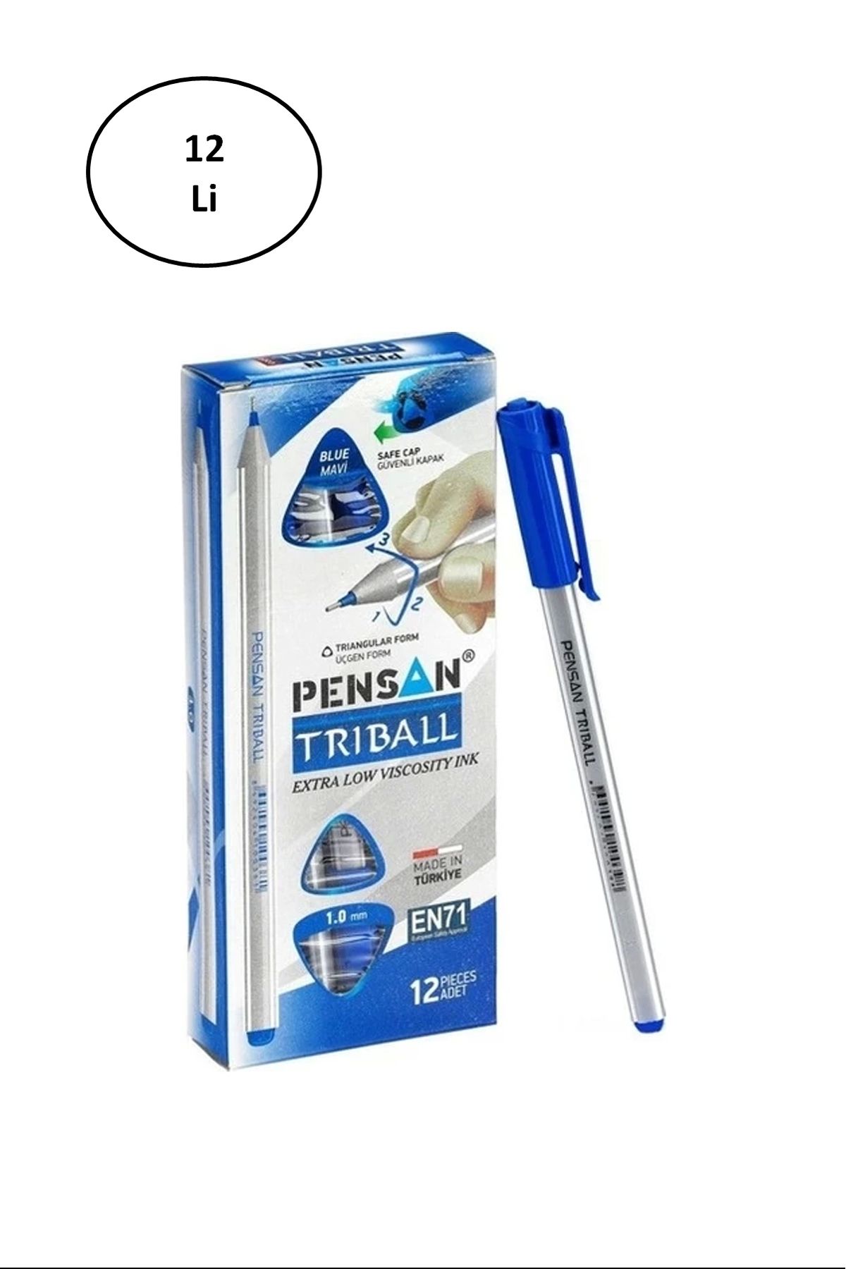 PRATİKOBA Pensan Triball Tükenmez Kalem 1 Mm Mavi 12'li