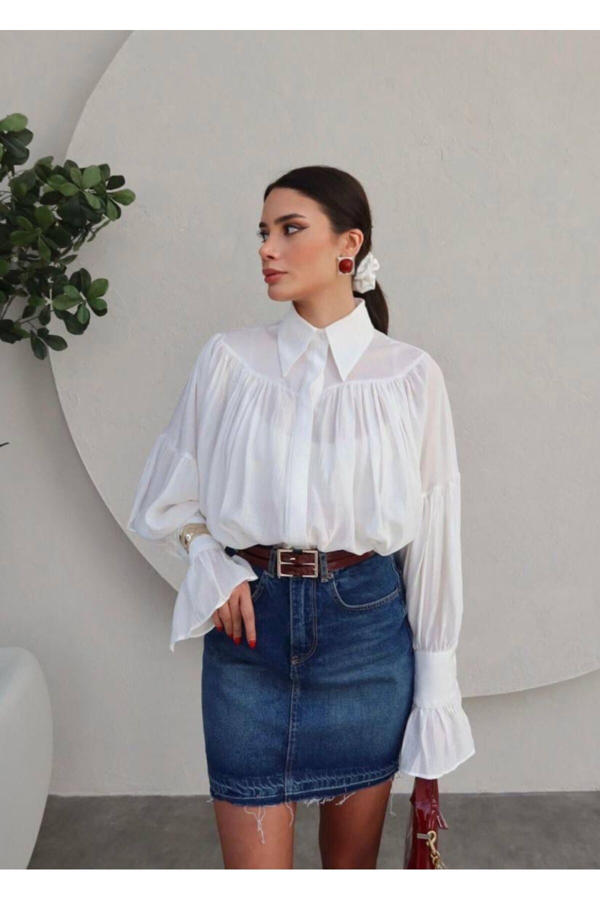 Elinay Butik Kolları Fırfırlı gömlek