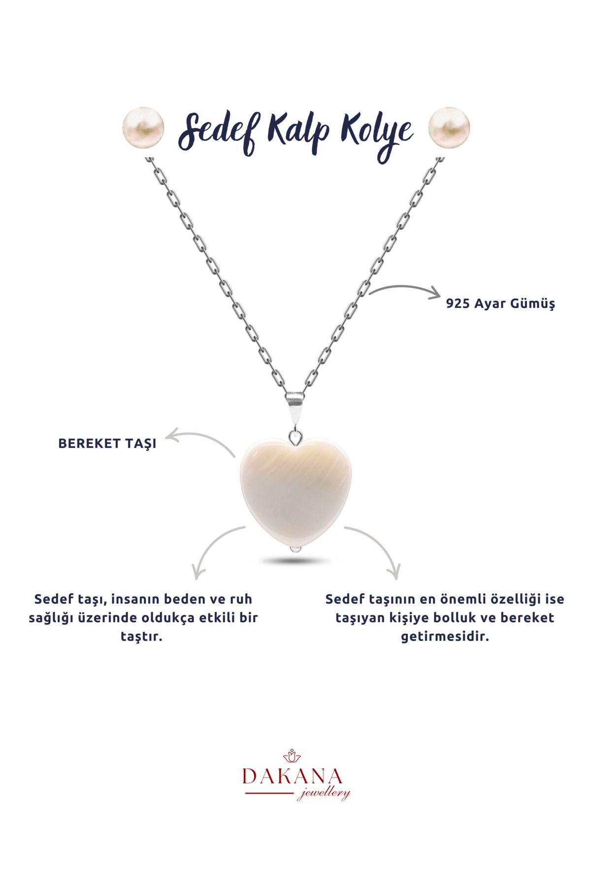 DAKANA JEWELLERY Sertifikalı Kalp Kesim Doğal Taş Gümüş Kolye