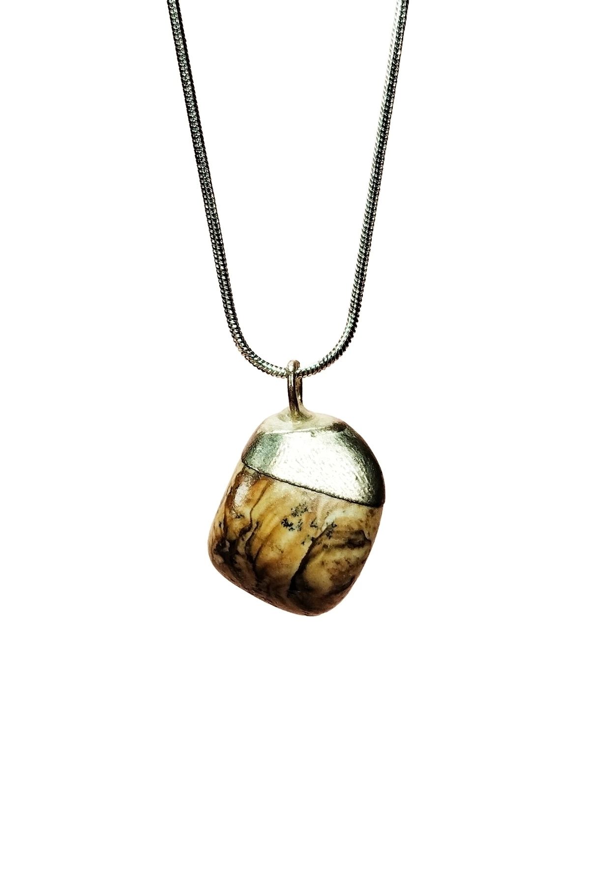 PRATİKOBA Jasper Doğal Taşı Zincirli El Yapımı Kolye Uç: 2 cm Zincir: 20 cm Kutulu