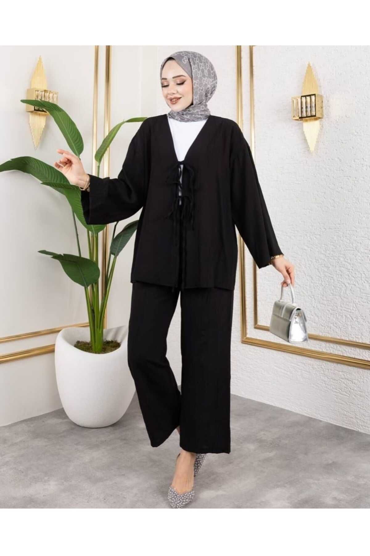 Yağmur Önden Bağlamalı Kimono Takım