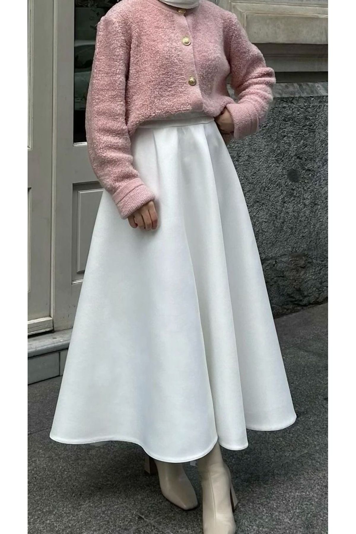 UYN SPORT Poplin Beyaz Bol Kesim Beli Lastikli Etek
