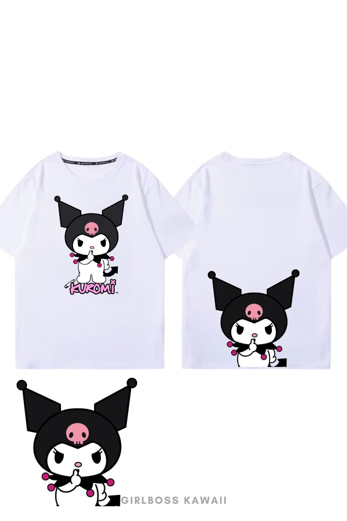 Girlboss Kawaii Girlboss Kuromi basic t-shirt çift taraf baskılı - tüm yaşlar unisex