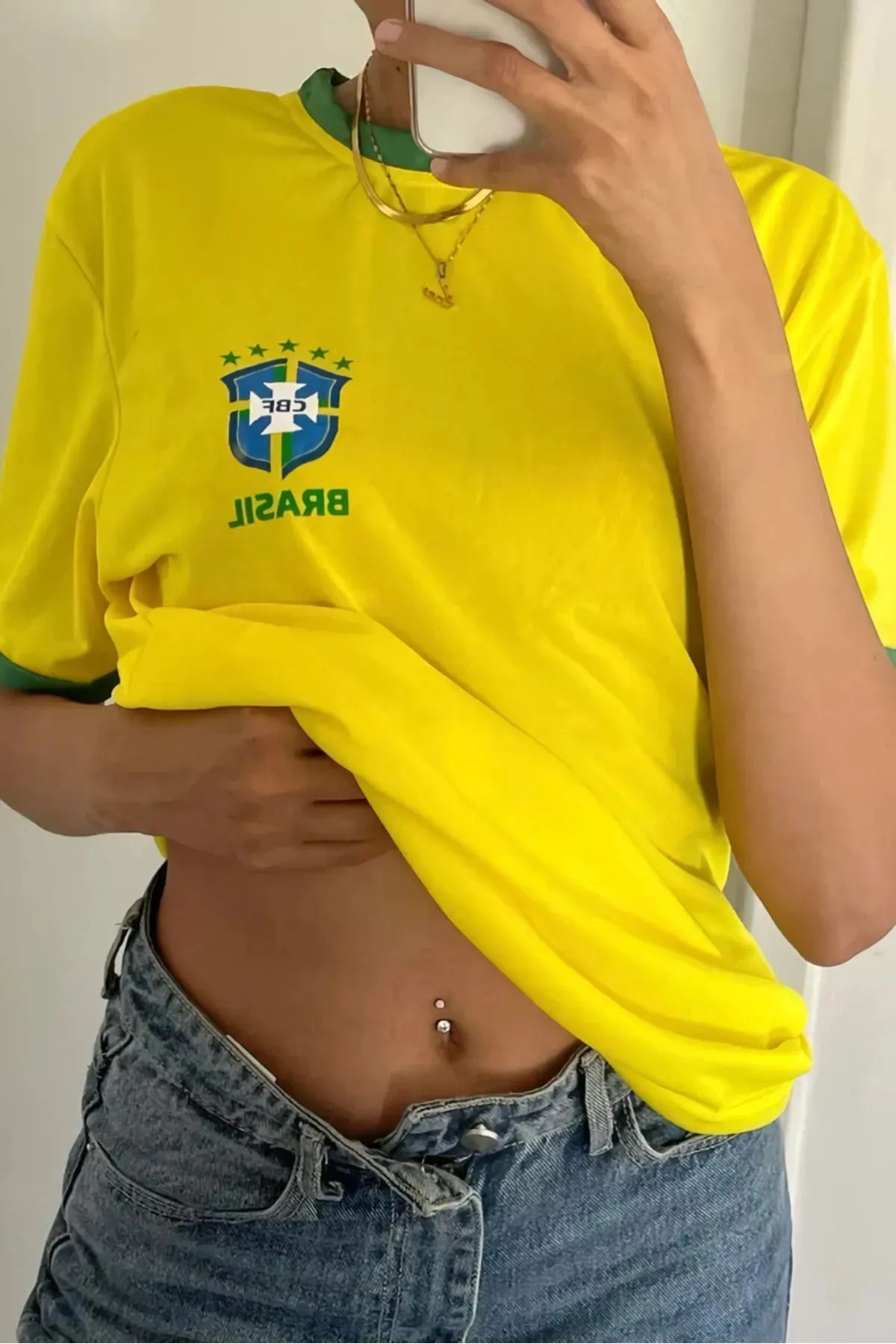 Gofeel Sarı Vintage Brasil Yeşil Şeritli Unisex T-shirt