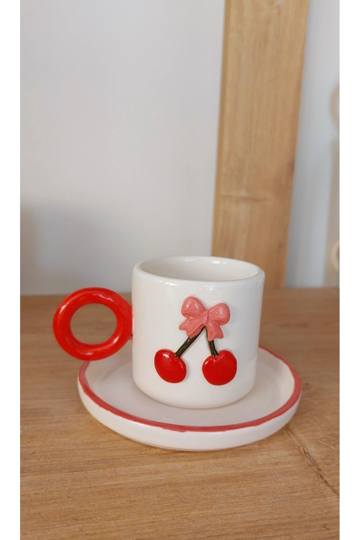 Ohlala Atelier Kirazlı Seramik Türk Kahvesi Seti Handmade Ceramic Cup