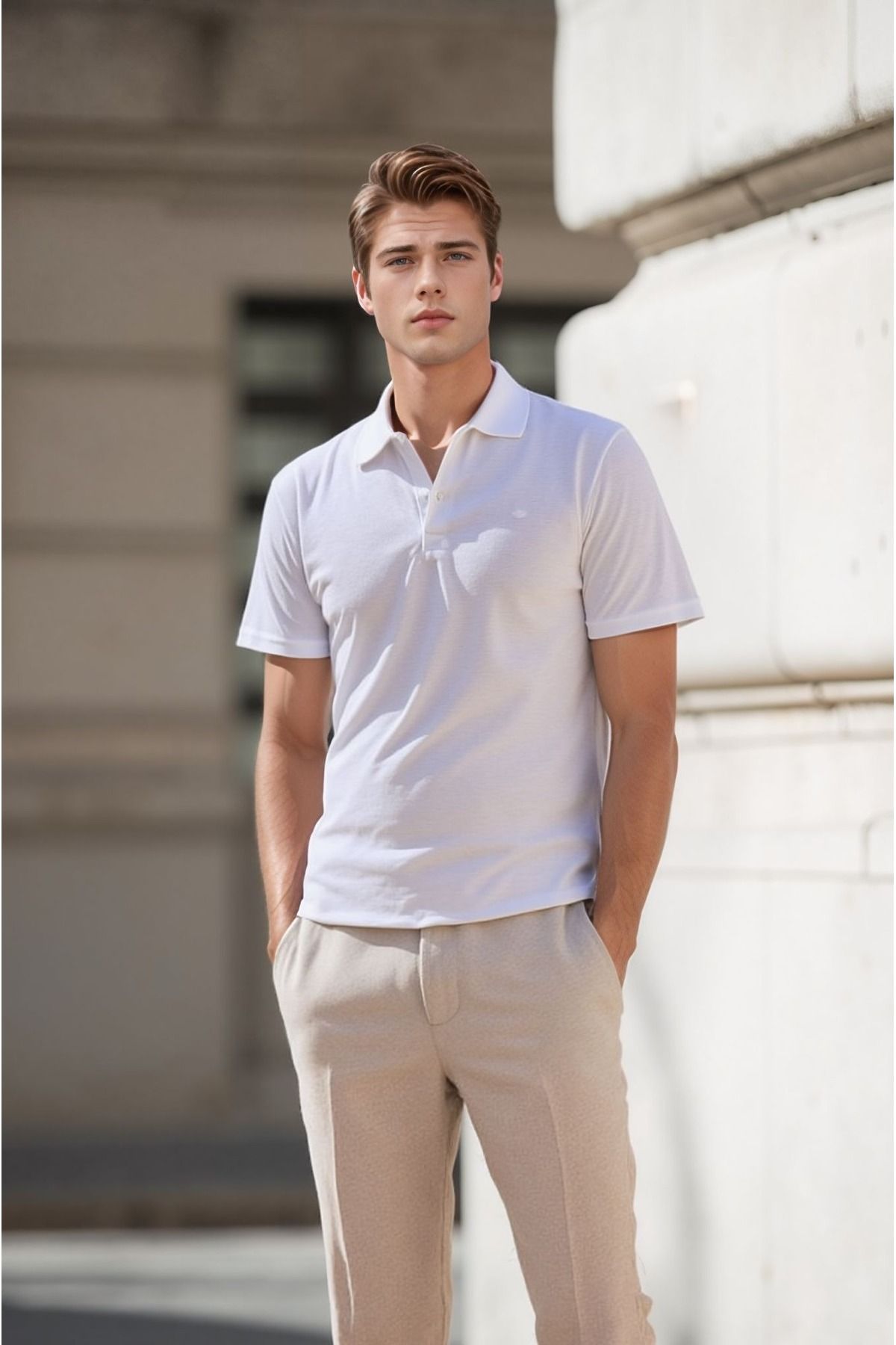 White Velvet Polo Yaka %100 Pamuklu Yarım Pat Düğmeli Tişört YPT25.ABS