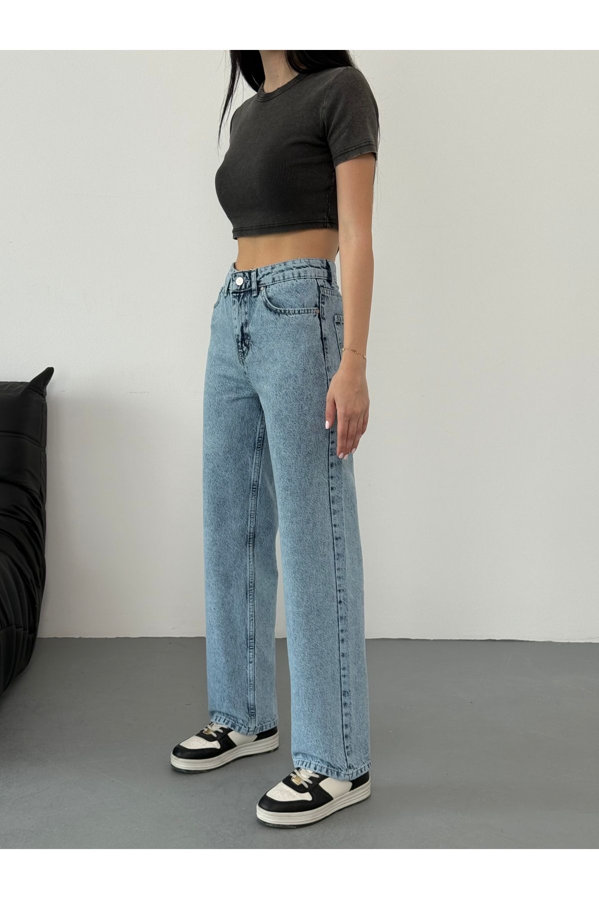 alanora Kadın Açık Mavi Yüksek Bel Wide Leg Palazzo Jean