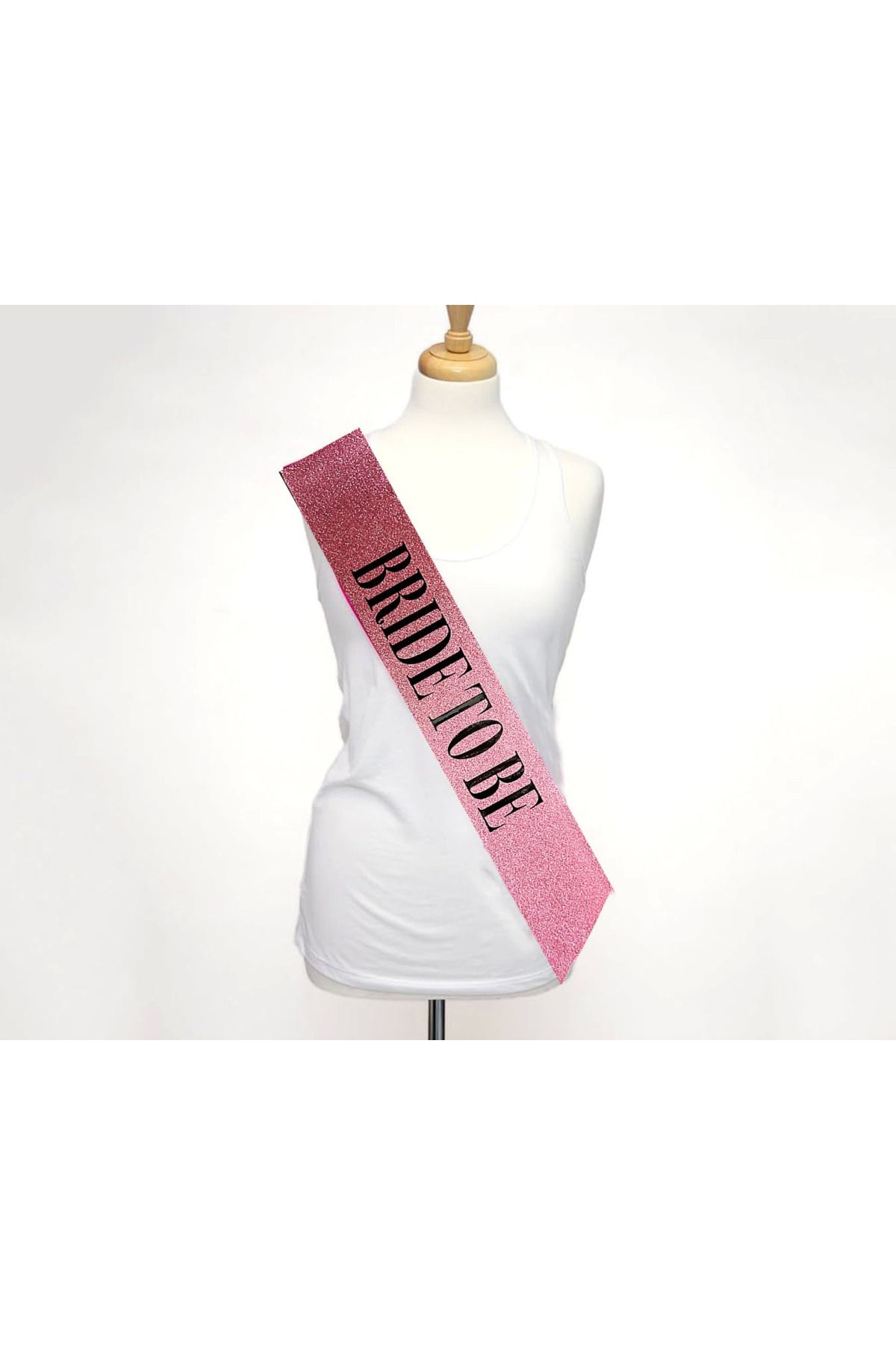 Modafiks Pembe Üzeri Siyah Büyük Bride To Be Yazılı Simli Işıltılı Kuşak Kemer 10 Cm Genişlik