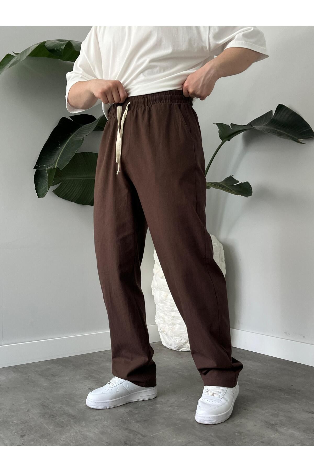 Quik-max Yıkamalı Keten Baggy Pantolon