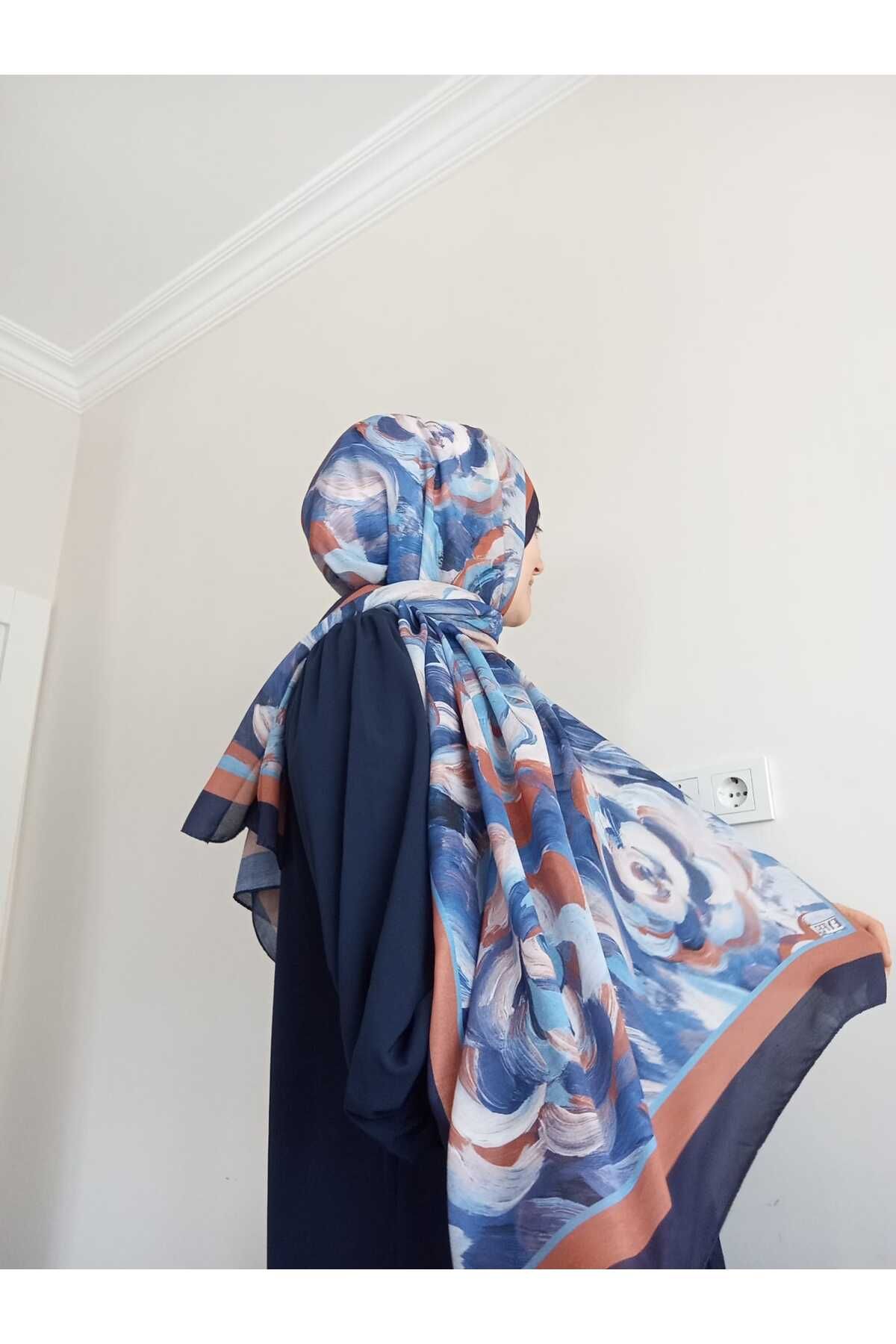 aminebuğlemscarf gül desenli soft pamuk şal - lacivert