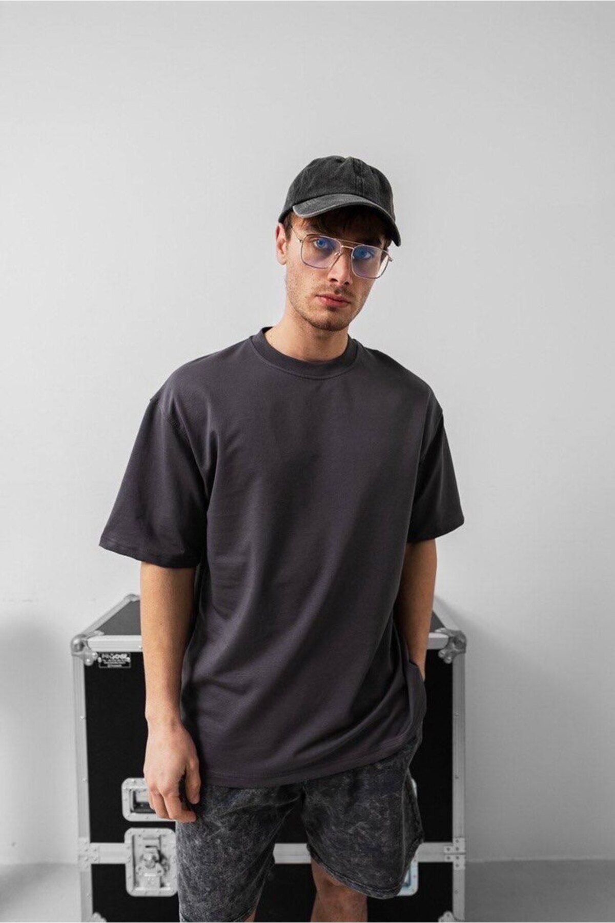 PLÜTON GİYİM Erkek Basic Oversize Beyaz Bisiklet Yaka Tişört