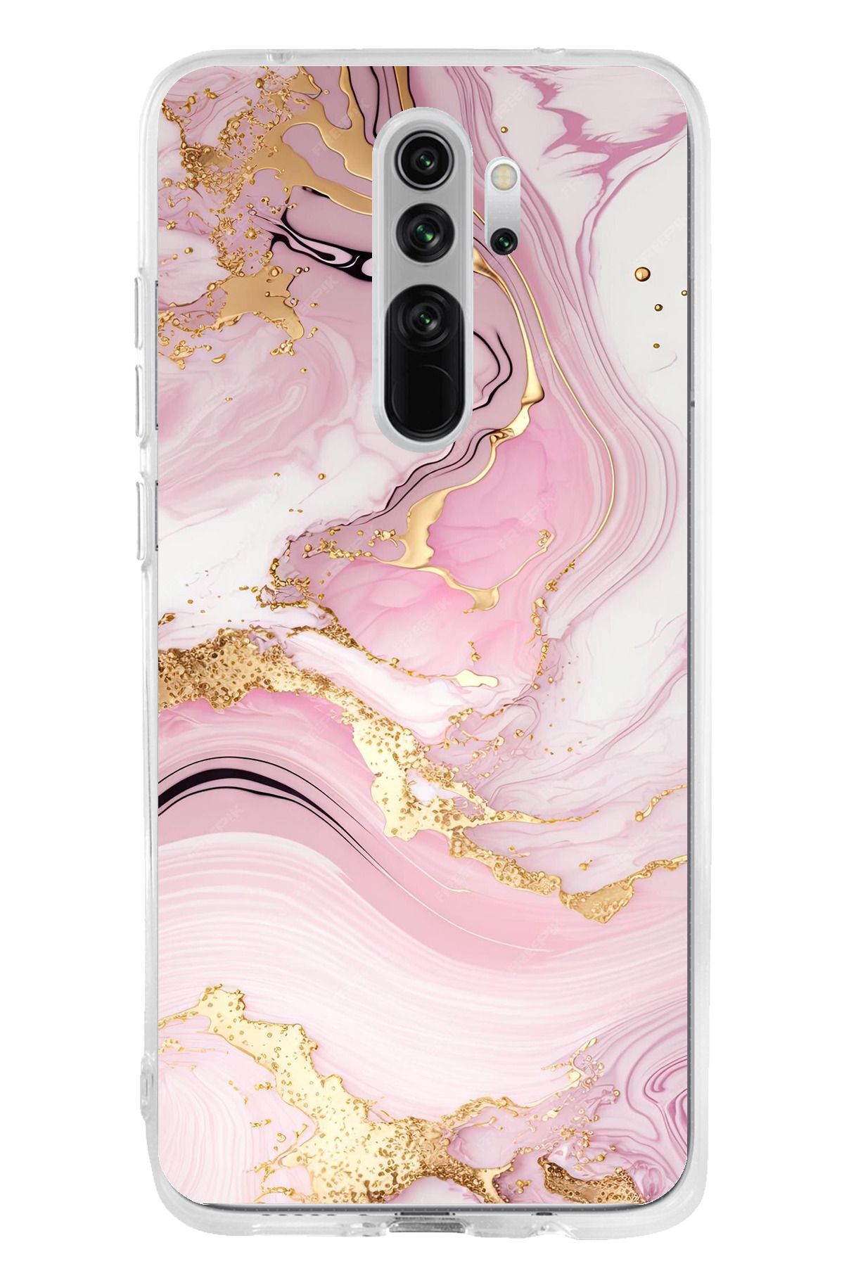 TechTree Redmi Note 8 Pro Uyumlu Pembe Mermer Şeffaf Silikon Kılıf