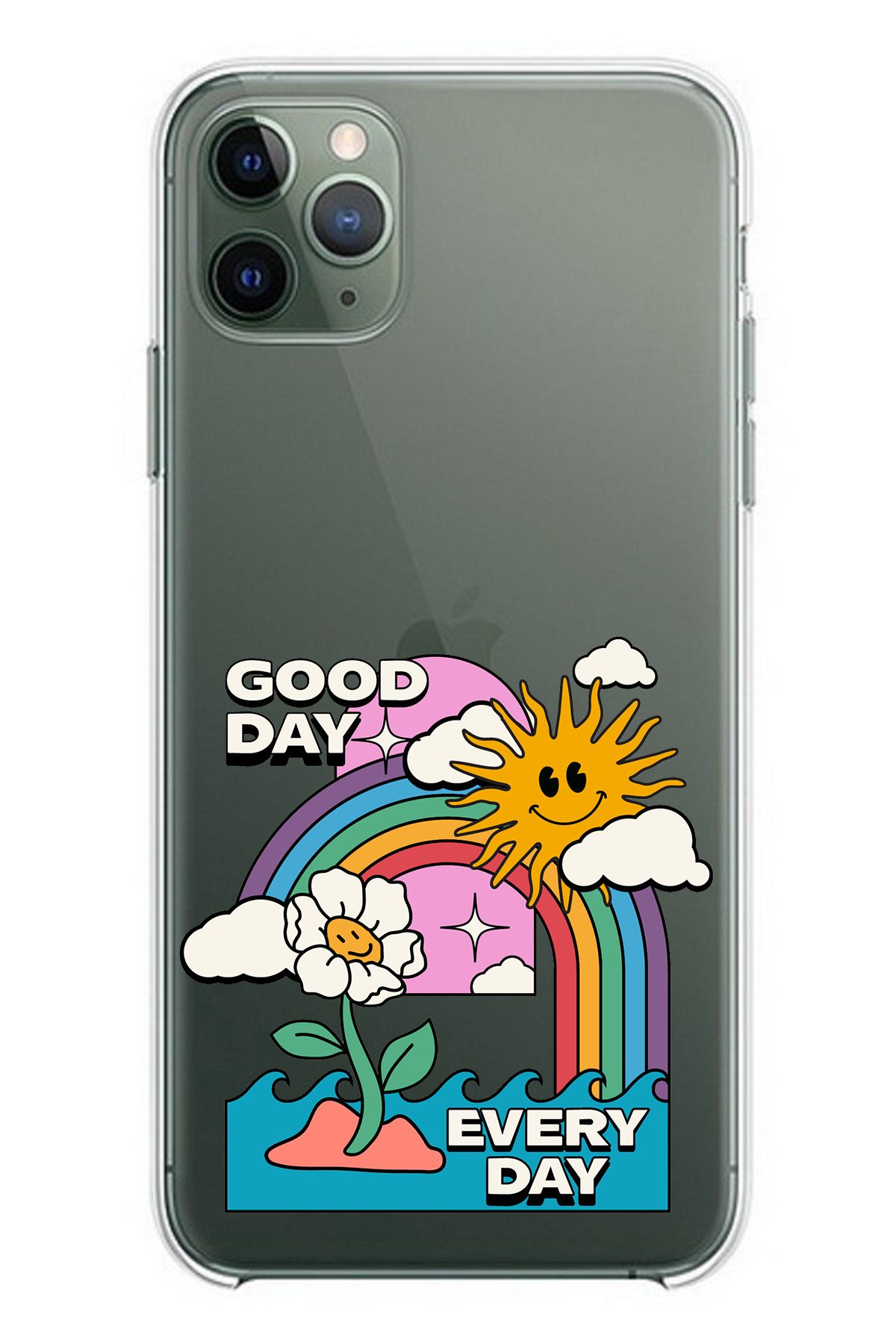 TechTree iPhone 11 PRO Uyumlu Good Day Every Day Tasarımlı Şeffaf Silikon Kılıf