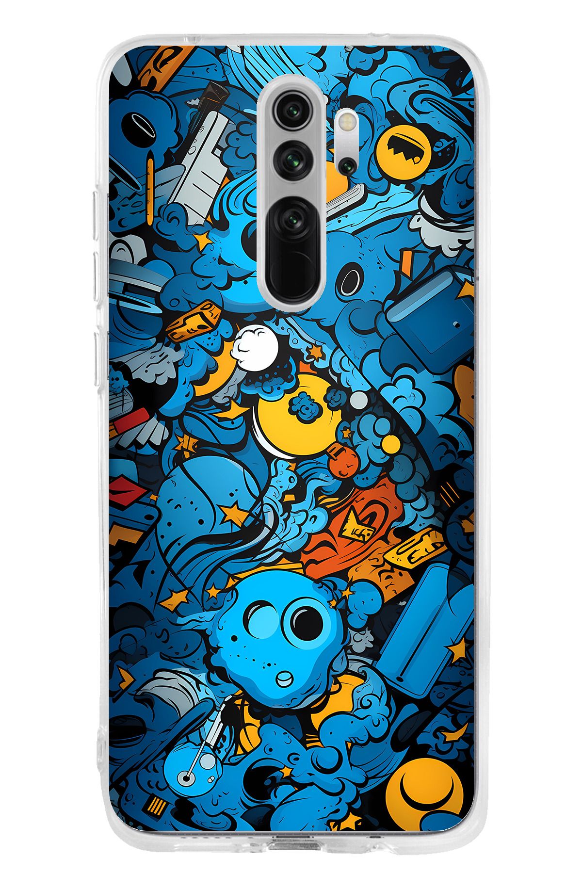 TechTree Redmi Note 8 Pro Uyumlu Mavi Kafatasları Şeffaf Silikon Kılıf