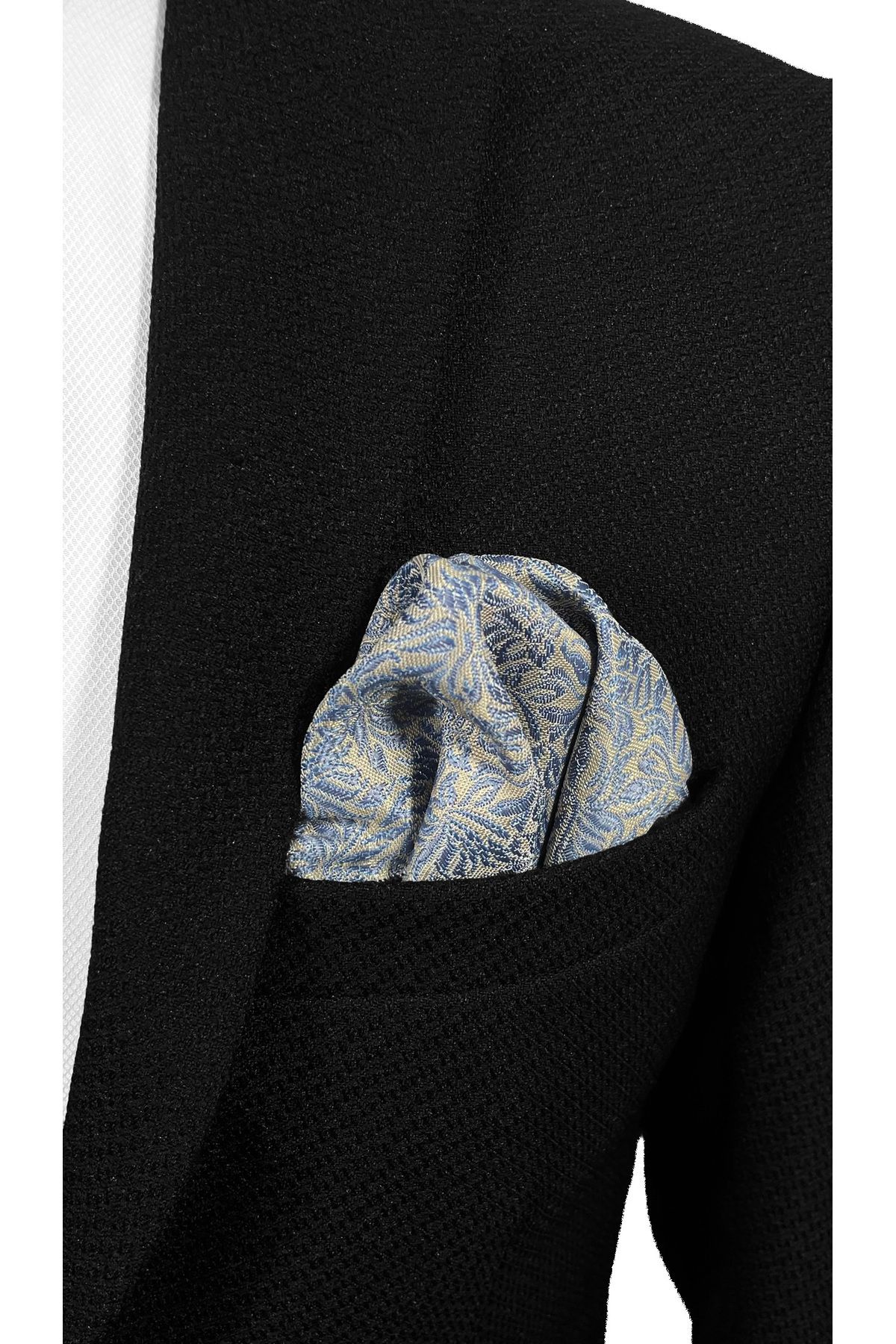 BLC Basic Line Co.-“Blue in Shadow” – Grey & Indigo Patterned Tie and Pocket Square Set (7 cm) 5