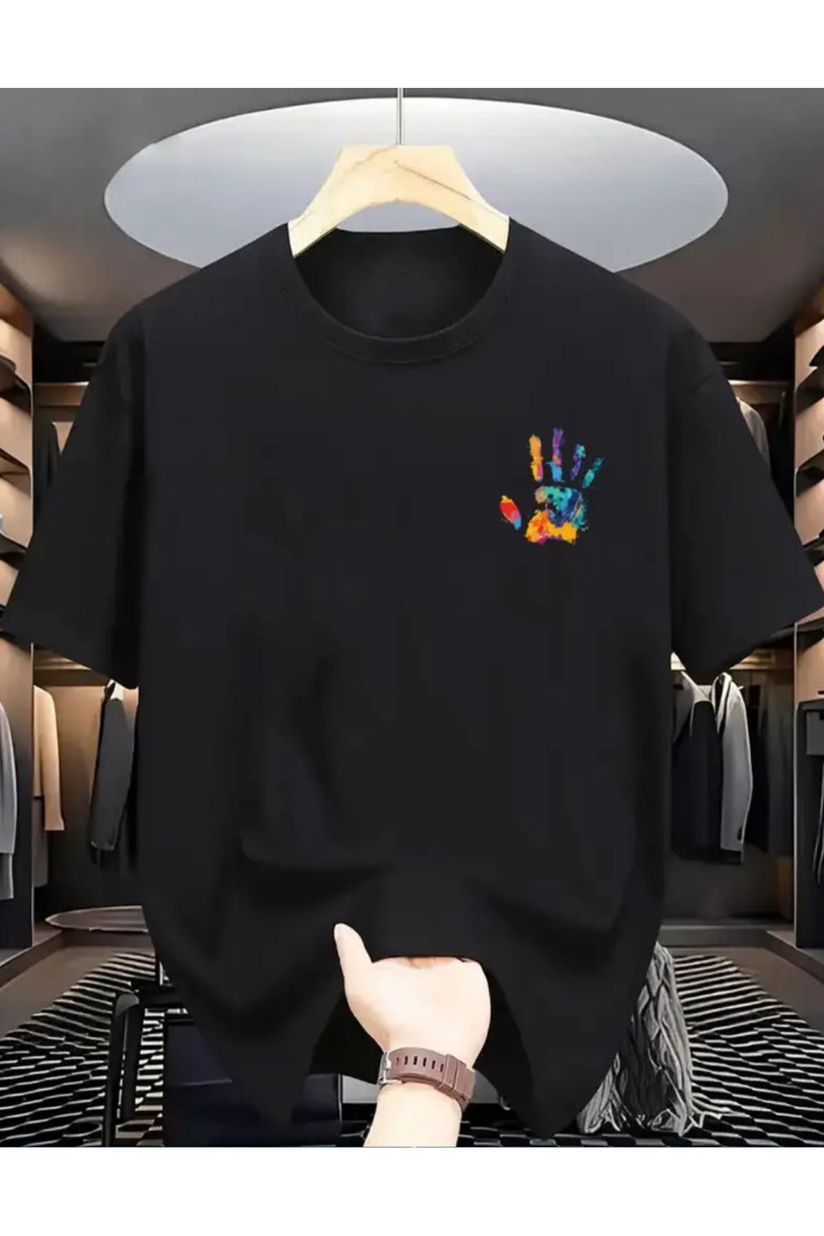 SAJA Unısex Kadın/Erkek Baskılı Oversize Düşük Kol Bisiklet Yaka T-Shirt