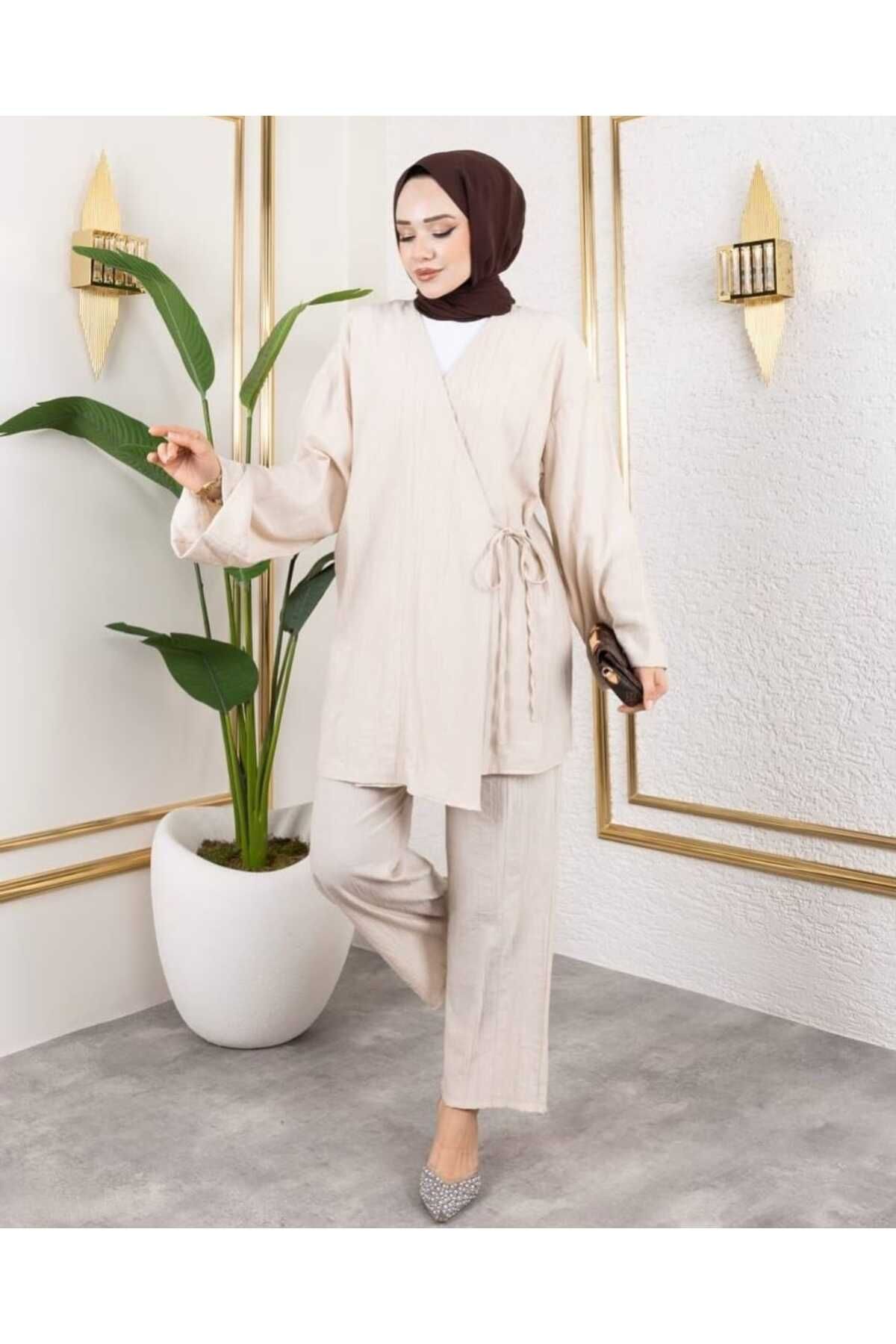Yağmur Önden Bağlamalı Kimono Takım