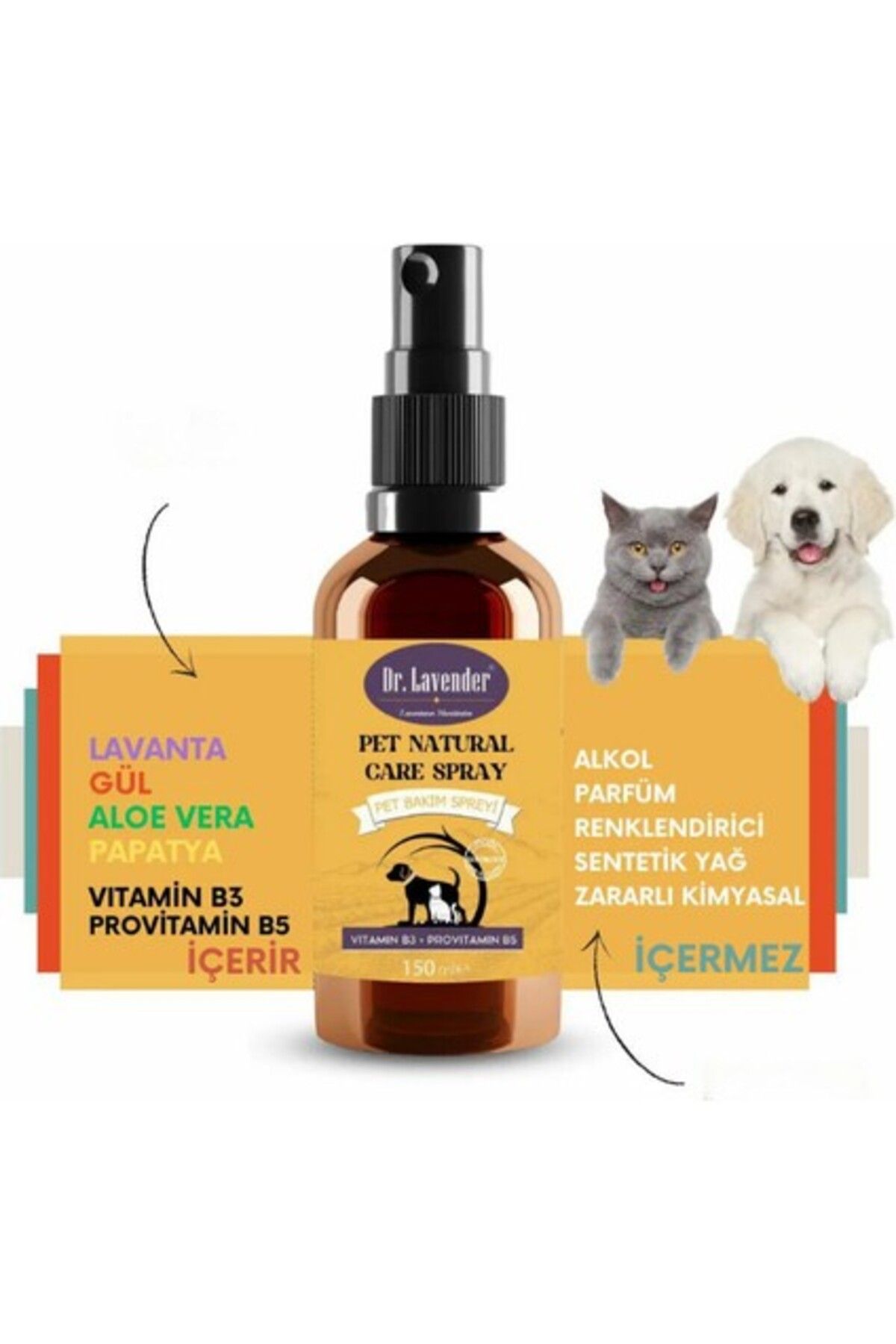 Orqinel Dr. Lavender Kediler Için Önleyici Lavanta- Papatya-Gül-Aloe Vera Onarıcı Cilt Bakım Spreyi