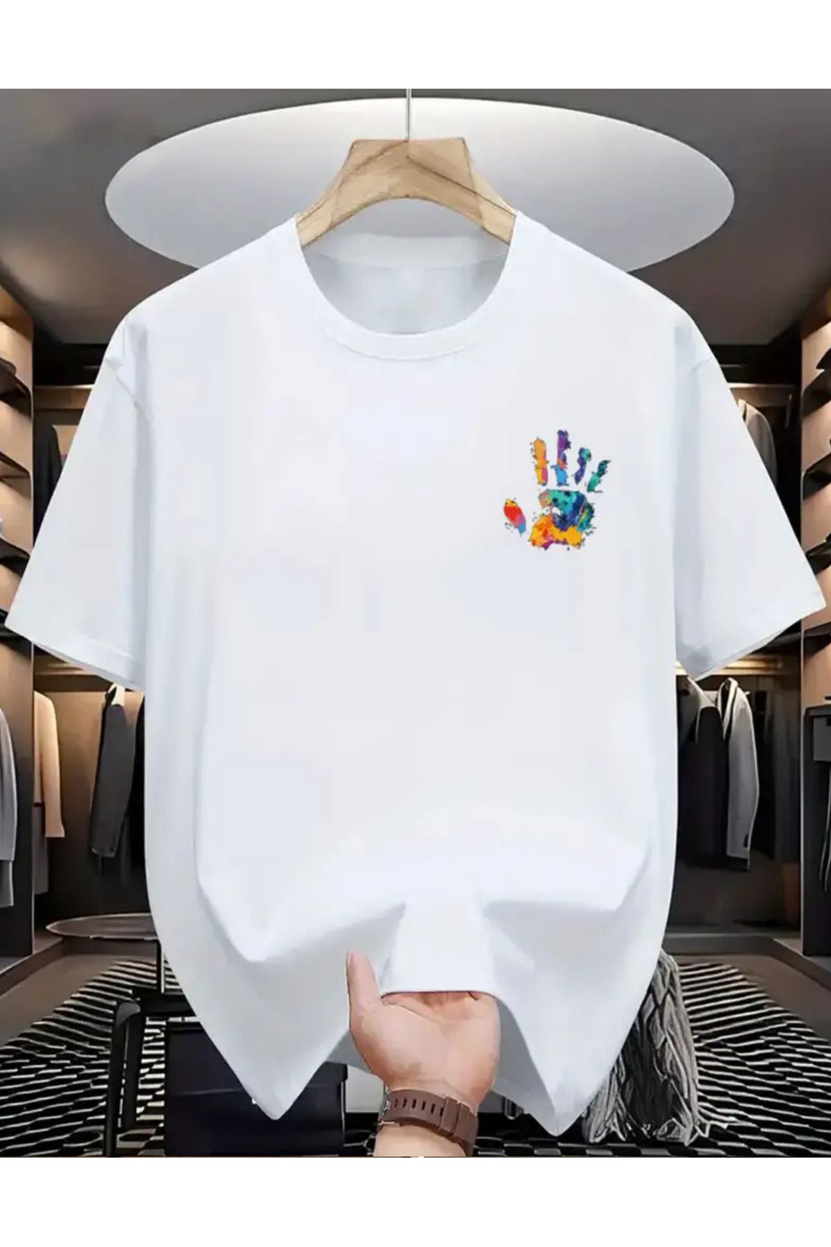 SAJA Unısex Kadın/Erkek Baskılı Oversize Düşük Kol Bisiklet Yaka T-Shirt