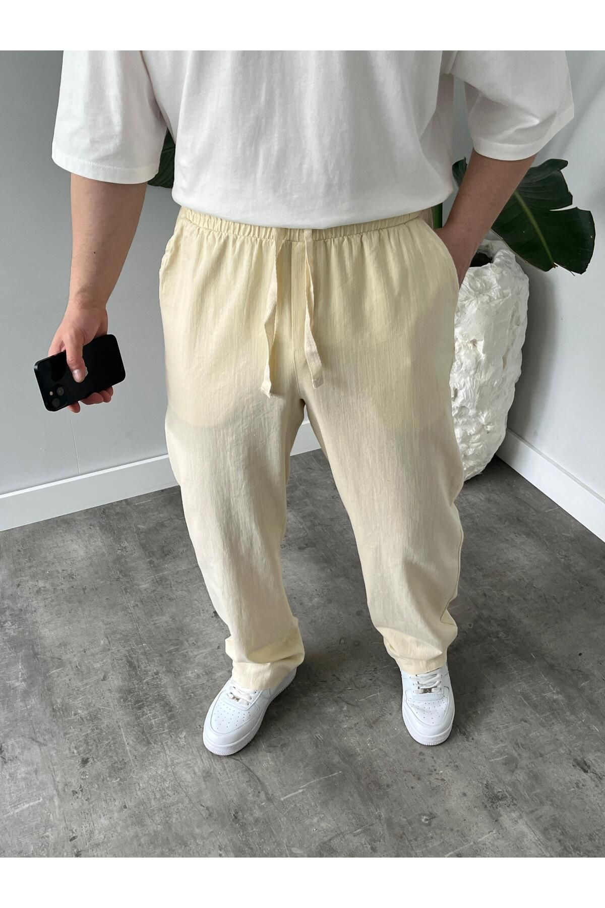 Quik-max Yıkamalı Keten Baggy Pantolon