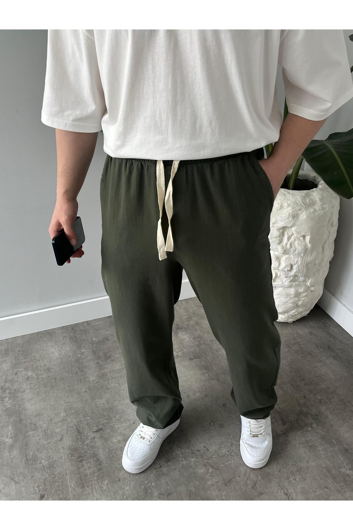 Quik-max Yıkamalı Keten Baggy Pantolon