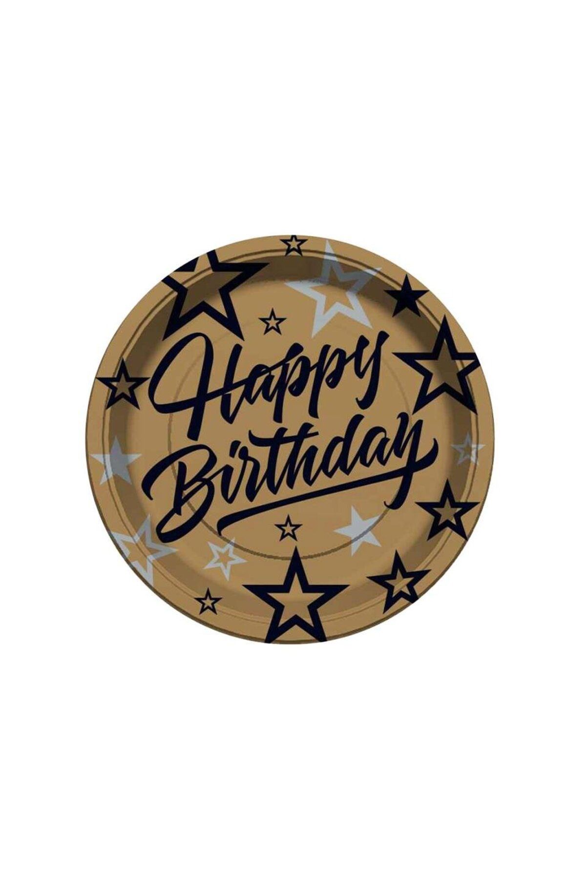 Parti Adresi Golden Stras Happy Birthday Baskılı Altın Tabak