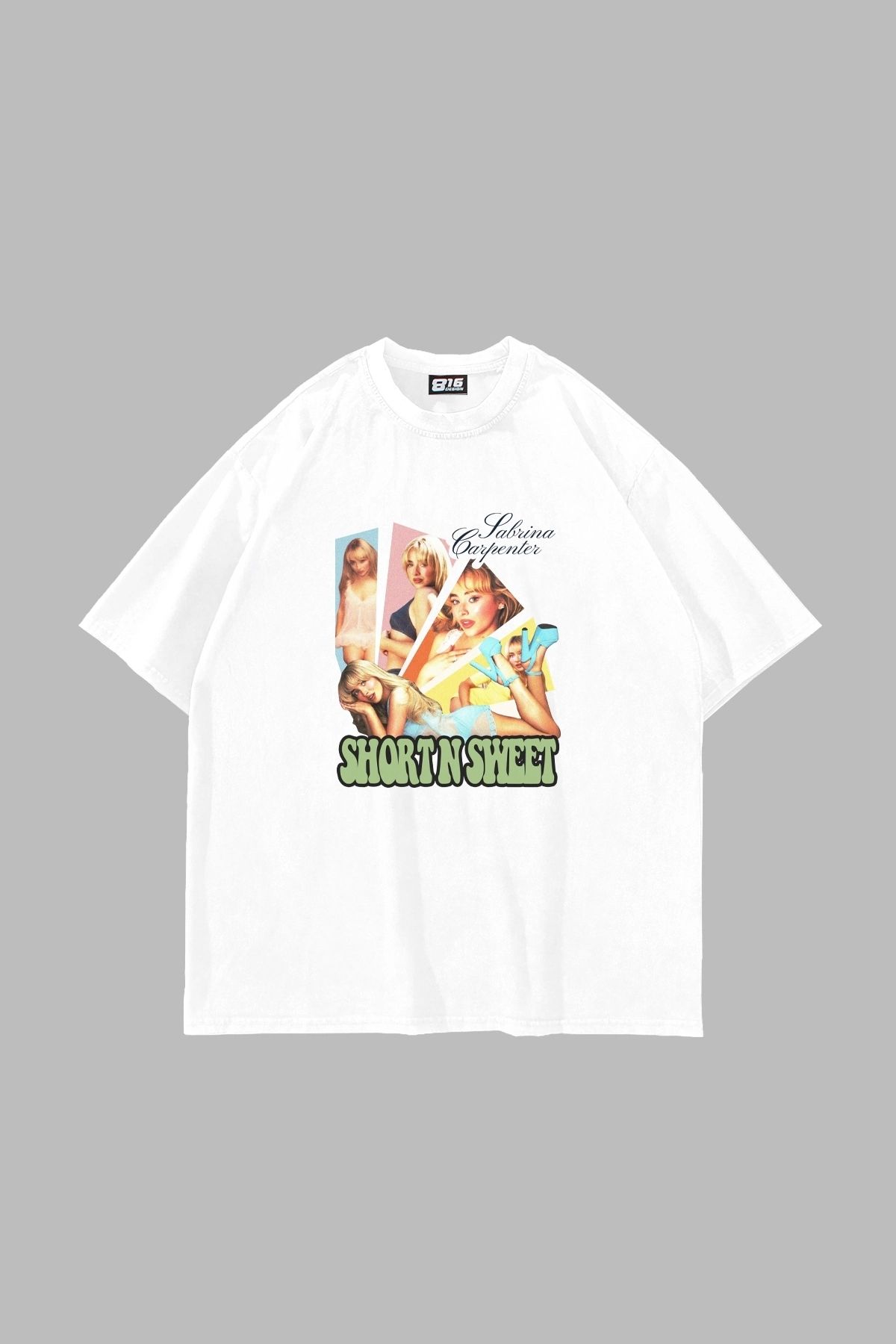 Sekizbiraltı Sabrina Carpenter Baskılı Oversize Unisex Beyaz Tshirt