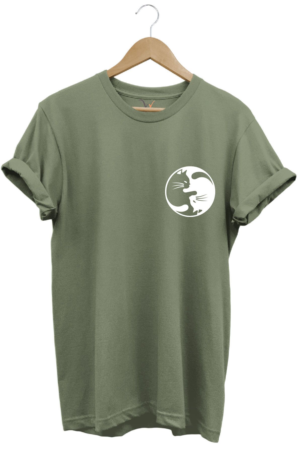 onsrawear Ying Yang Kedi Unisex Baskılı %100 Pamuk Basic Bisiklet Yaka T-shirt