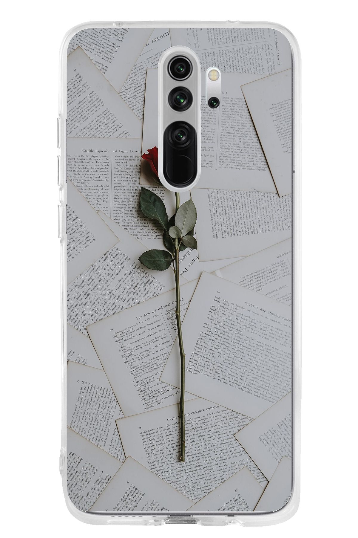 TechTree Redmi Note 8 Pro Uyumlu Kırmızı Gül Şeffaf Silikon Kılıf