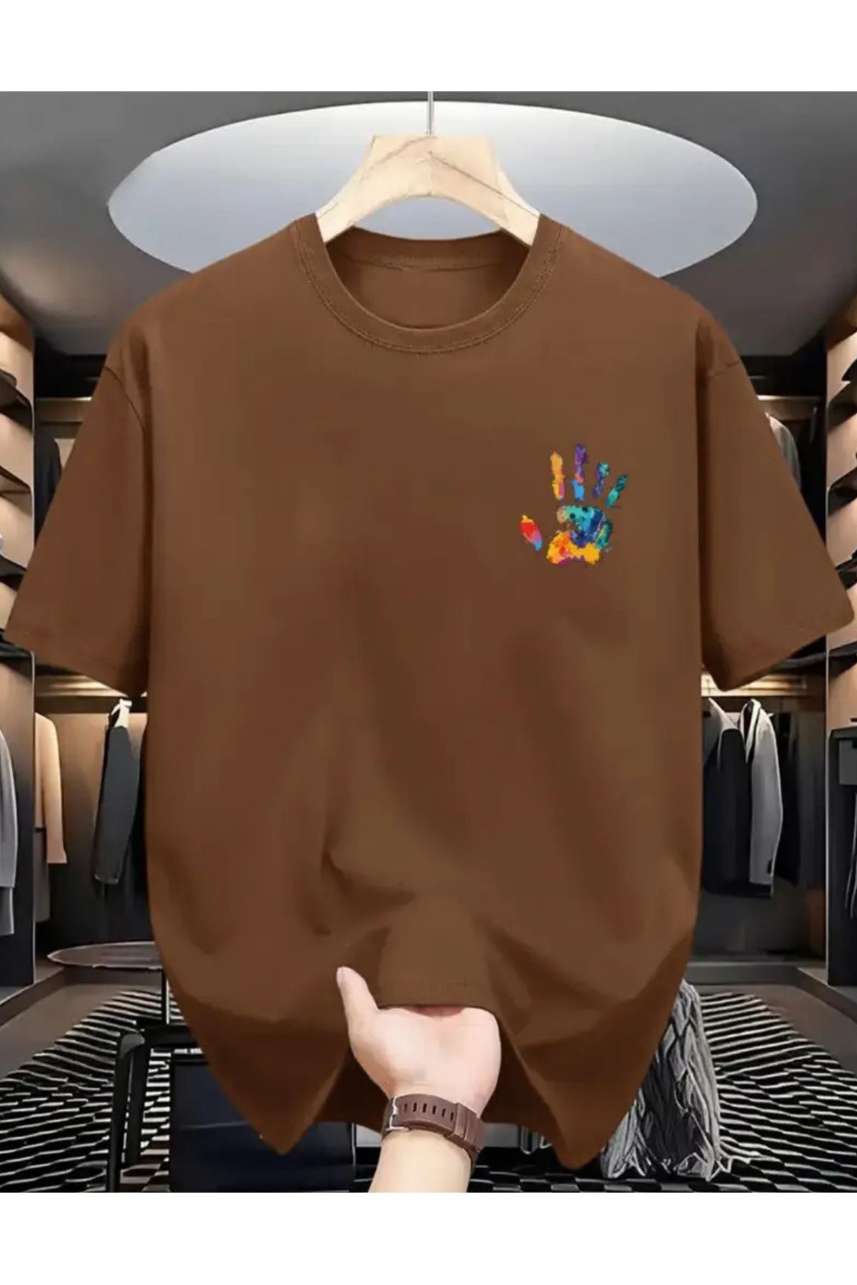 SAJA Unısex Kadın/Erkek Baskılı Oversize Düşük Kol Bisiklet Yaka T-Shirt